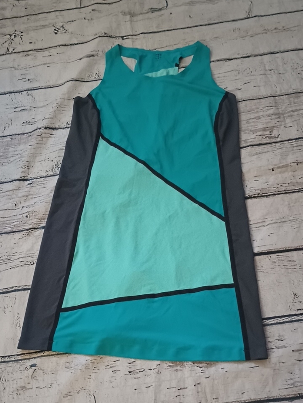 Title Nine Gray Teal Diamalete Gray Teal Colorblock Racerback Dress L